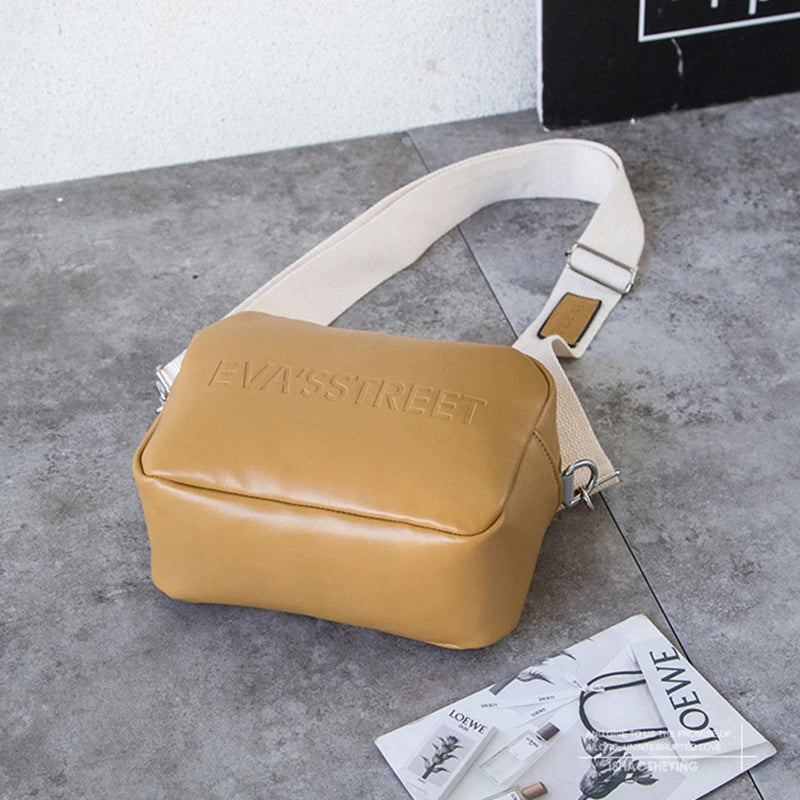 Women Messenger Bags PU Leather Flap Phone Pouch Wide Strap Crossbody Bag