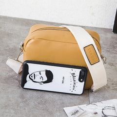 Women Messenger Bags PU Leather Flap Phone Pouch Wide Strap Crossbody Bag