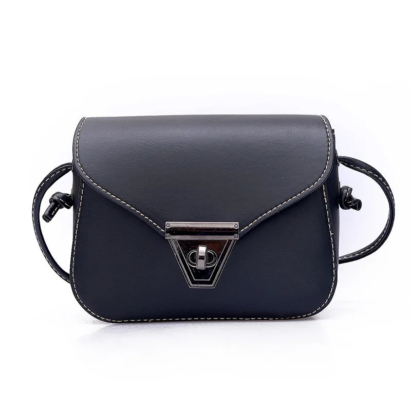 Retro Oil Leather Women Shoulder Bag Triangle Lock Handbag