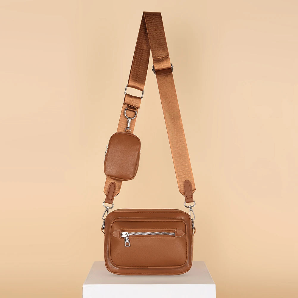Women Messenger Handbag Leather Crossbody Bag with Small Purse