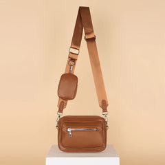 Women Messenger Handbag Leather Crossbody Bag with Small Purse