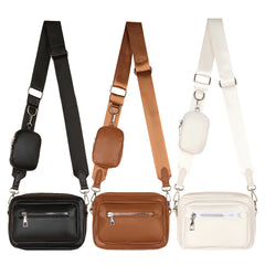 Women Messenger Handbag Leather Crossbody Bag with Small Purse
