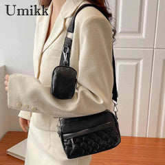 Women Messenger Pouch 2 in 1 Rhombus Pattern Adjustable Strap
