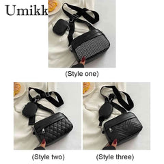 Women Messenger Pouch 2 in 1 Rhombus Pattern Adjustable Strap