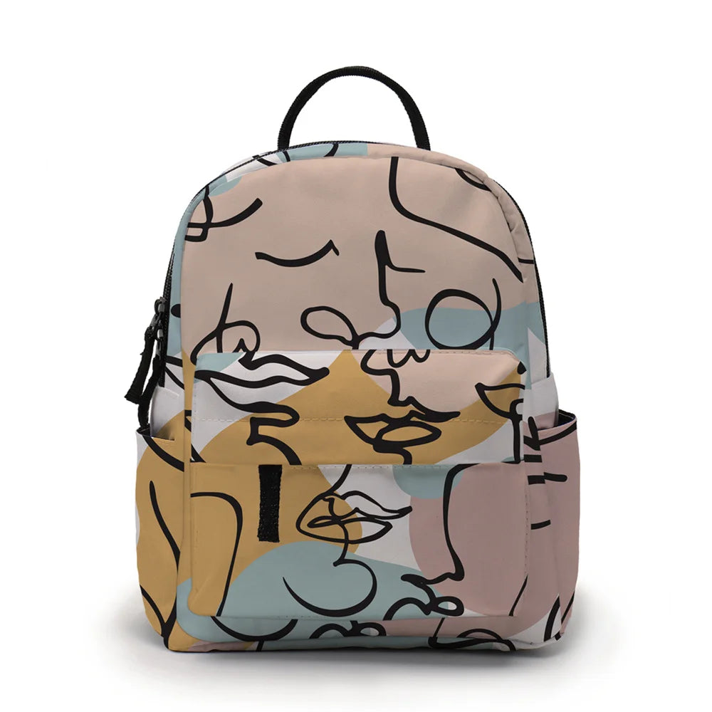Abstract Line Face Printed Mini Backpack Multicolour School Bag