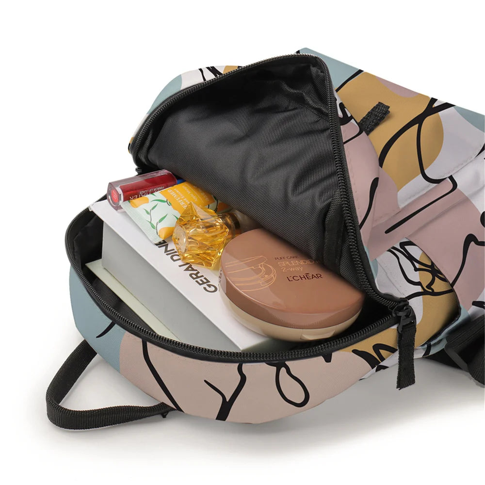 Abstract Line Face Printed Mini Backpack Multicolour School Bag