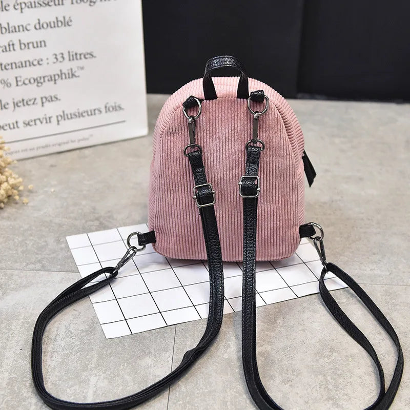 Corduroy Crossbody Backpack Striped Soft Fabric Shoulder Bag for Teen Girl
