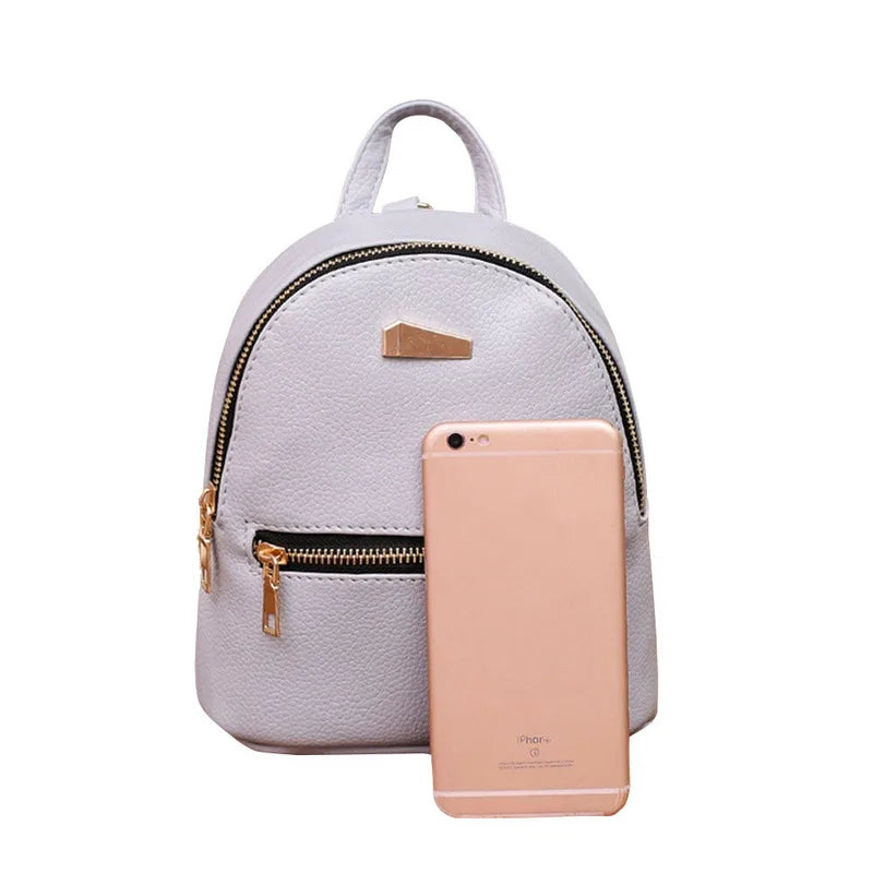 Mini PU Leather Backpack Solid Shoulder Bag for Women