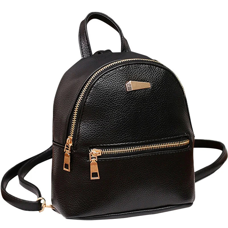 Mini PU Leather Backpack Solid Shoulder Bag for Women