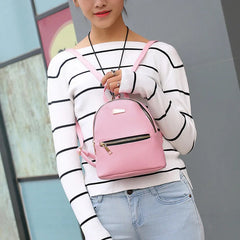 Mini PU Leather Backpack Solid Shoulder Bag for Women