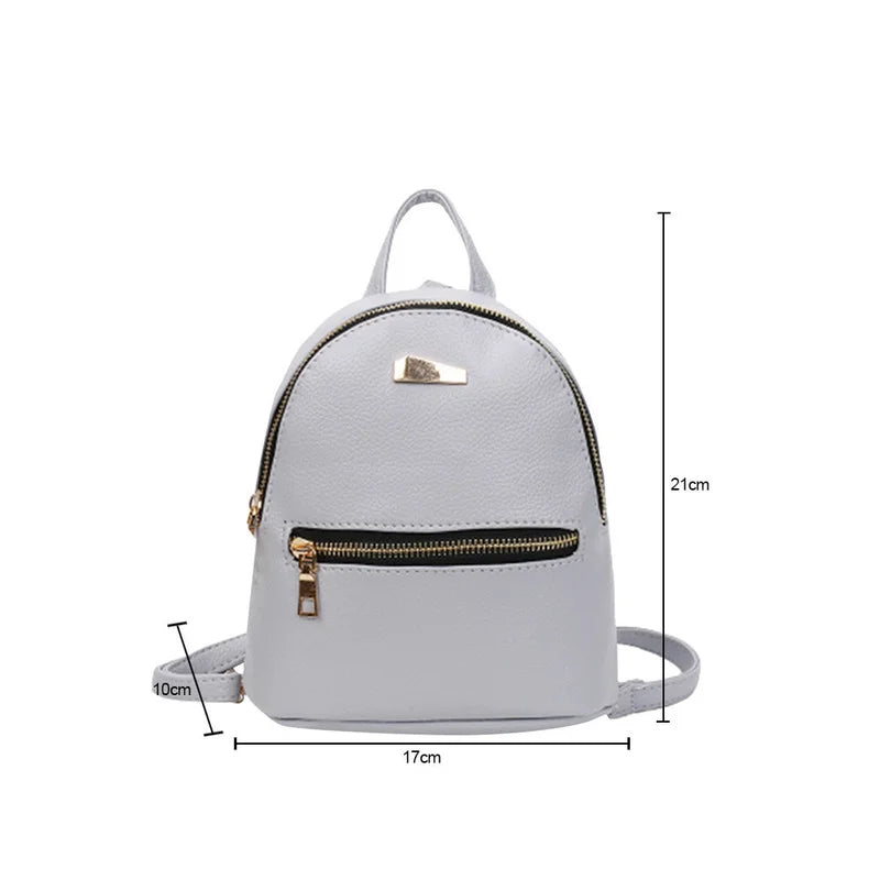 Mini PU Leather Backpack Solid Shoulder Bag for Women