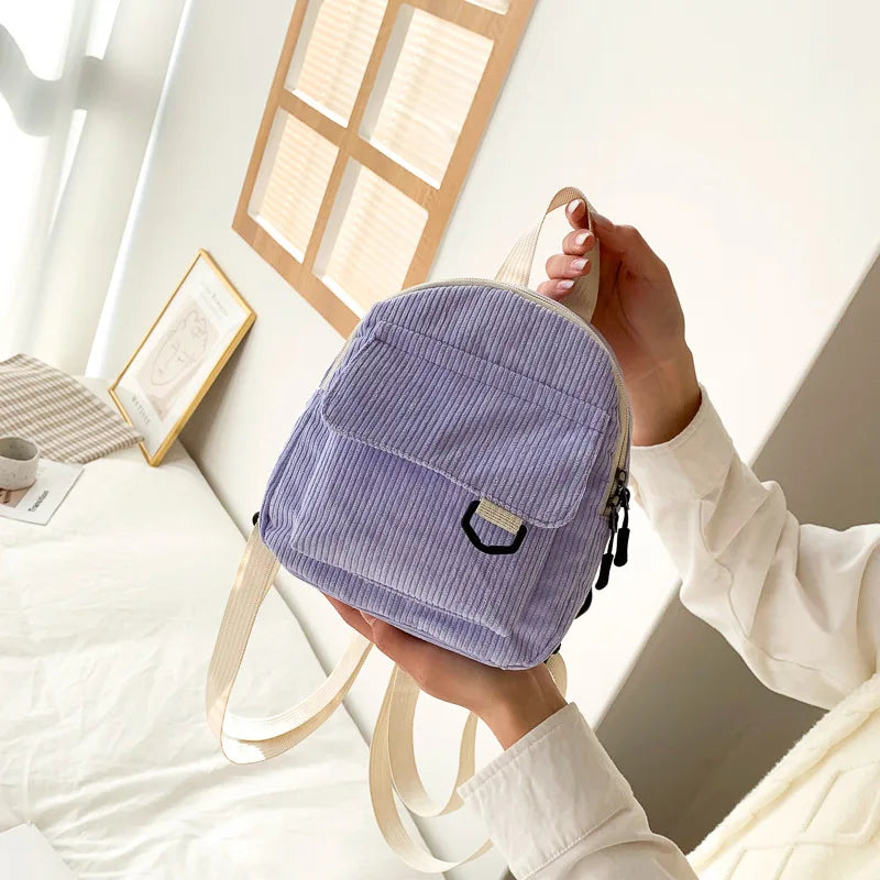 Corduroy Mini Backpack Casual Student Bookbags
