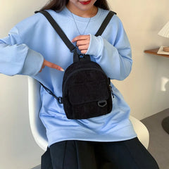 Corduroy Mini Backpack for Women Casual Student Bookbags Traveling Mochilas