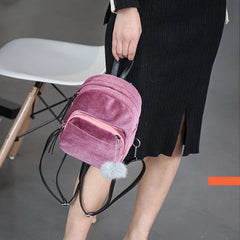 Velvet Mini Backpack with Pompom Zipper