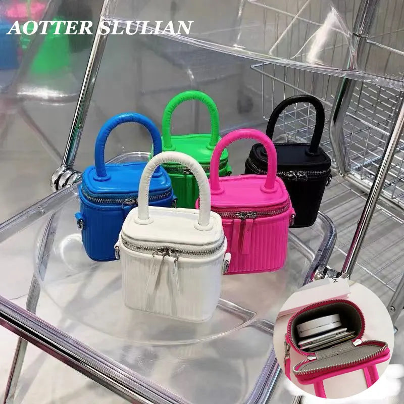 Women Mini Leather Crossbody Tote With Short Handle Shoulder Bag