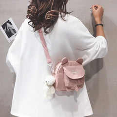 Mini Canvas Shoulder Bag Corduroy Crossbody Pink Purse for Girls