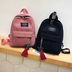 Women Corduroy Mini Backpack Eco Canvas Shoulder Bag