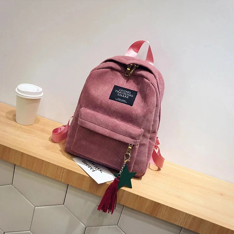 Corduroy Mini Backpack for Women Soft Shoulder Bag