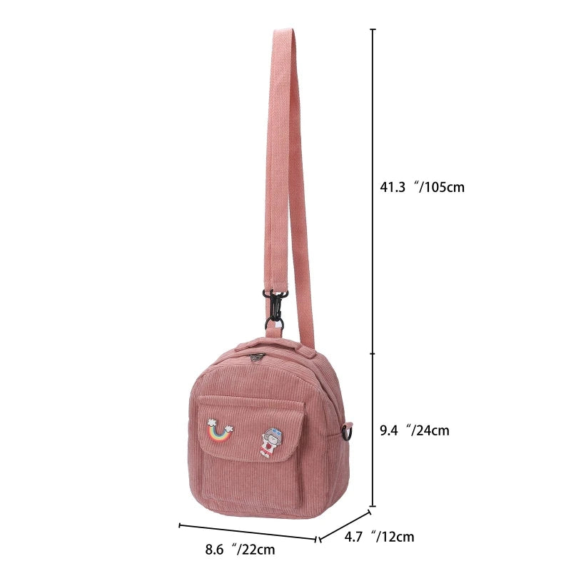 Corduroy Crossbody Backpack Preppy Style Student Small School Shoulder Bag