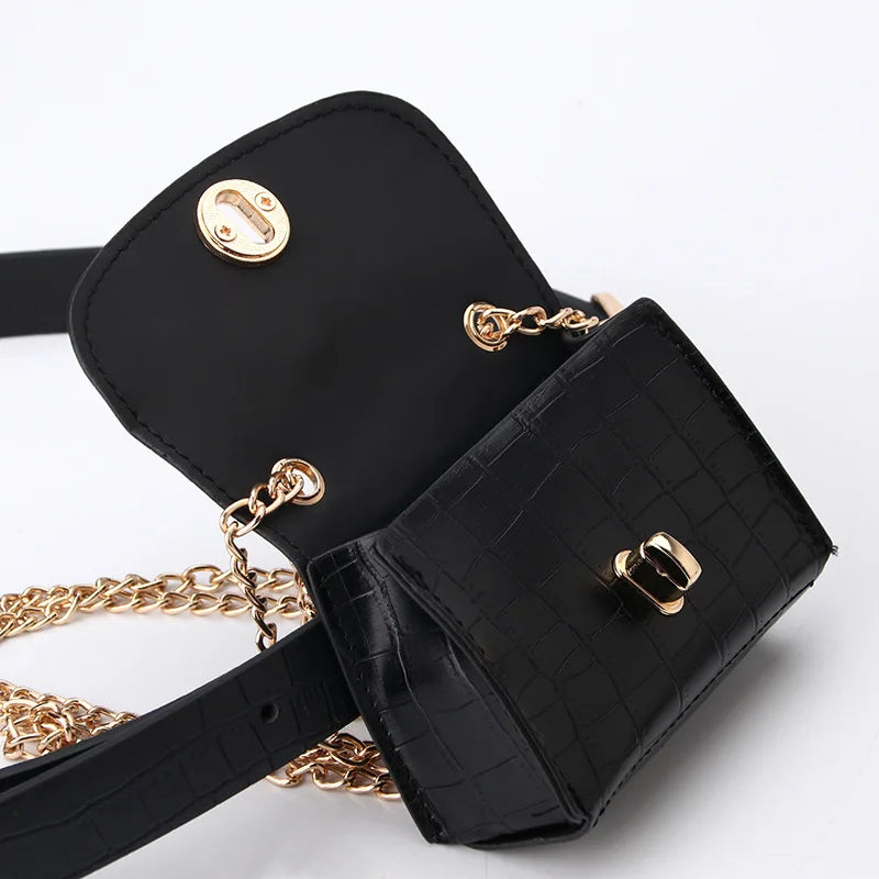 Women Mini Envelope Waist Bag PU Leather Clutch Cell Phone Purse