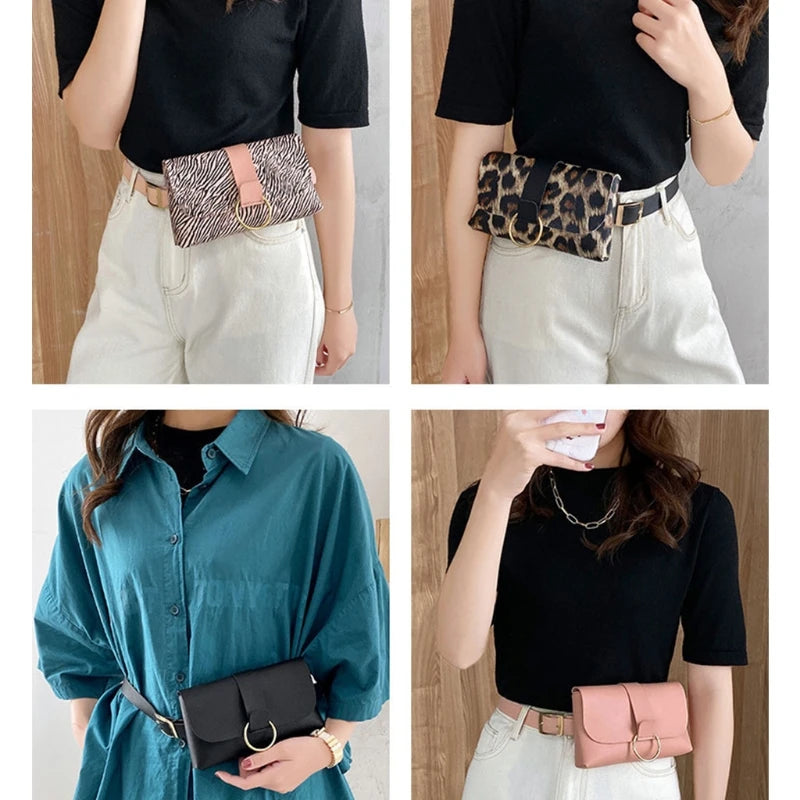 Women Envelope Waist Bag PU Leather Clutch Cell Phone Purse Belt Fanny Pack