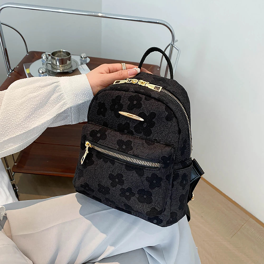 Women Mini Flower Print Backpack PU Small Student Bookbags Travel