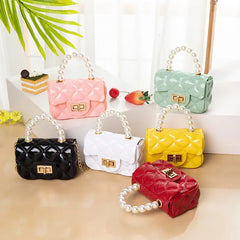 Chain Bag Girl PVC Jelly Bag Pearl Crossbody Small Square Bag