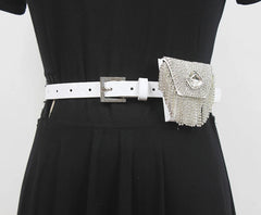 Women Mini PU Waist Belt Bag Rhinestone Tassel Fanny Pack