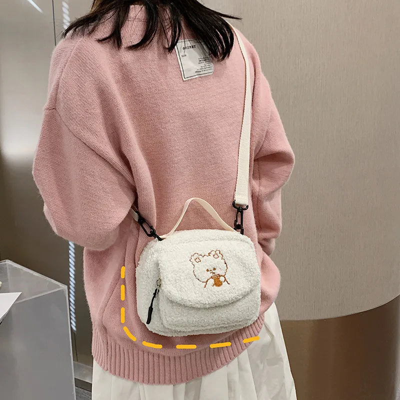 Women Mini Plush Shoulder Bag Small Canvas Cross Body Bags