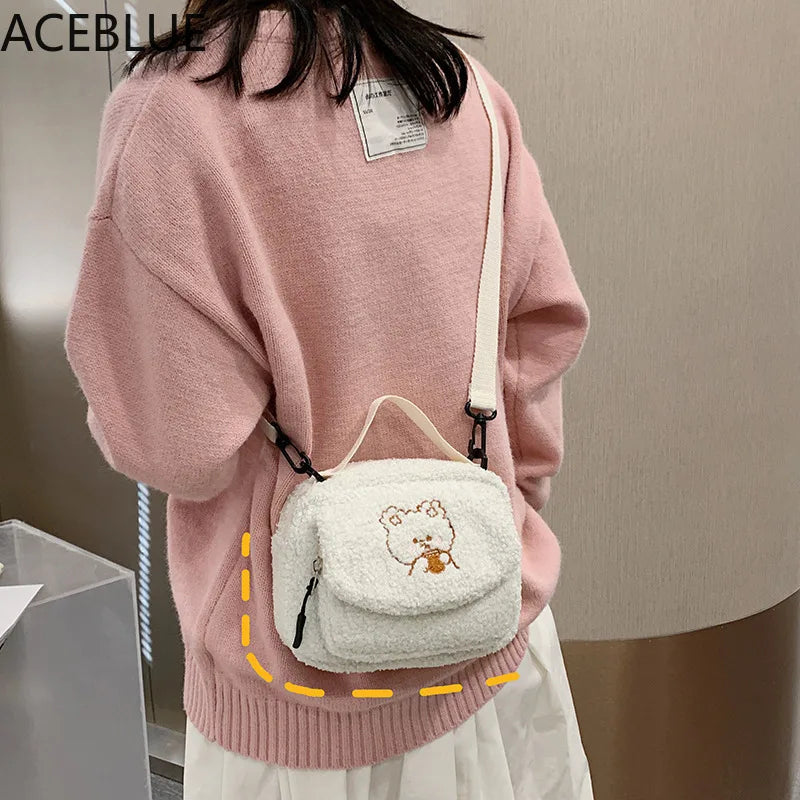 Embroidered Canvas Crossbody Bag for Women Small Plush Shoulder Purse