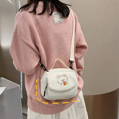 Women Mini Plush Shoulder Bag Small Canvas Cross Body Bag