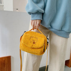 Women Mini Plush Shoulder Bag Small Canvas Cross Body Bag