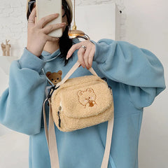 Women Mini Plush Shoulder Bag Small Canvas Cross Body Bags