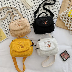 Women Mini Plush Shoulder Bag Small Canvas Cross Body Bag