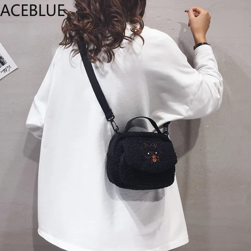 Embroidered Canvas Crossbody Bag for Women Small Plush Shoulder Purse