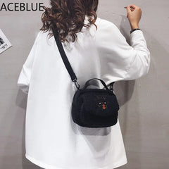 Embroidered Canvas Crossbody Bag for Women Small Plush Shoulder Purse