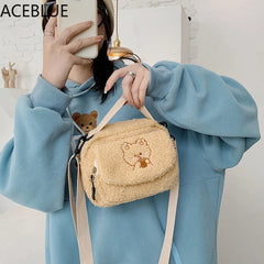 Embroidered Canvas Crossbody Bag for Women Small Plush Shoulder Purse
