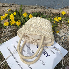 Straw String Hand Bag for Girls Rattan Woven Tote