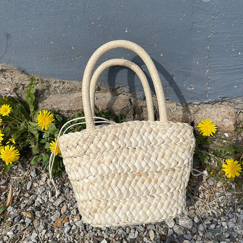 Straw String Hand Bag for Girls Rattan Woven Tote