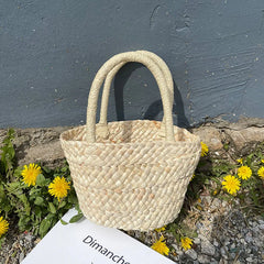 Straw String Hand Bag for Girls Rattan Woven Tote