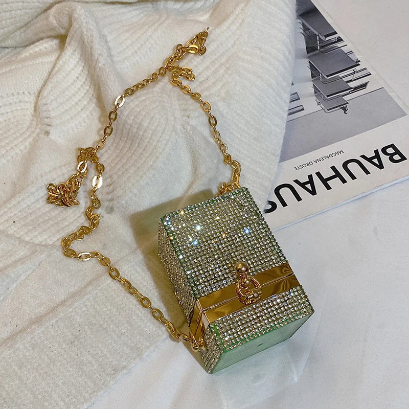 Acrylic Shoulder Bag Rhinestones Chain Crossbody Box Shape