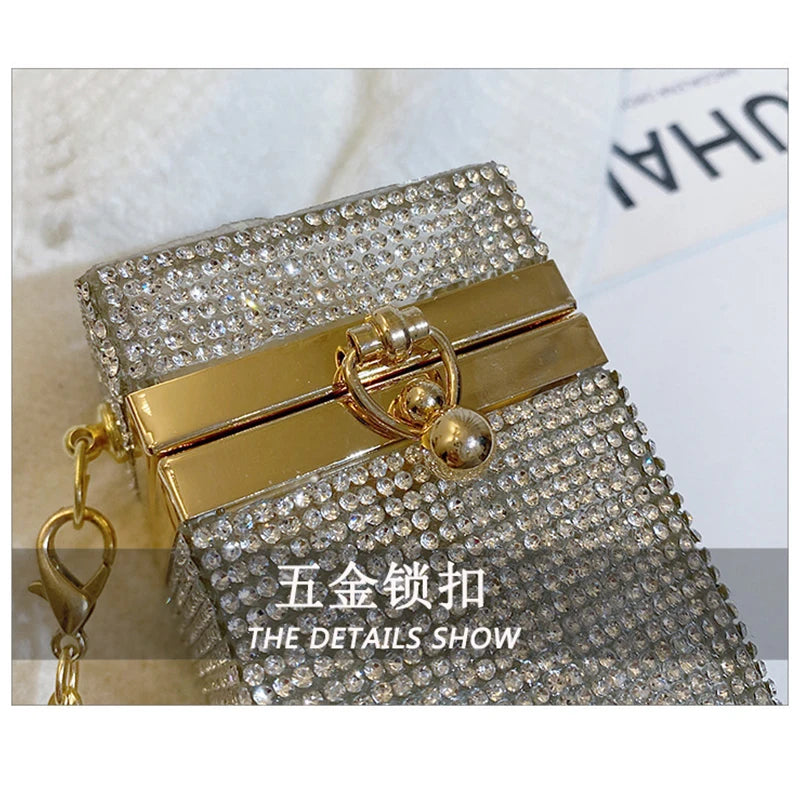 Acrylic Shoulder Bag Rhinestones Chain Crossbody Box Shape
