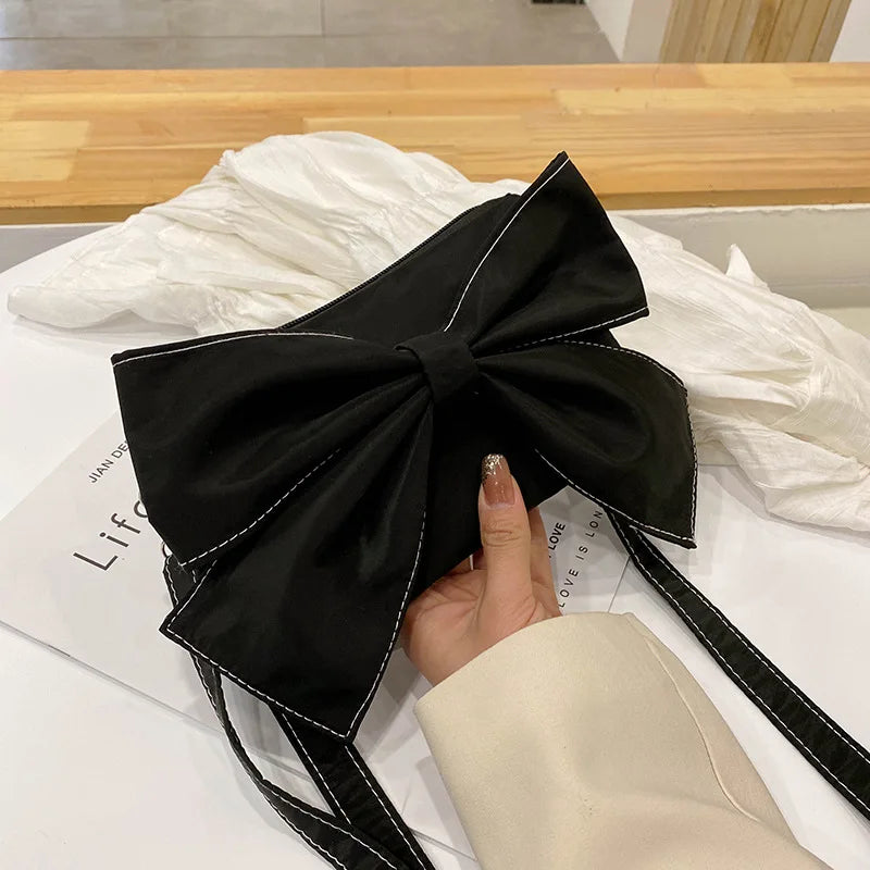 Women Big Bow Canvas Shoulder Bag Evening Clutch Bags Purse Crossbody