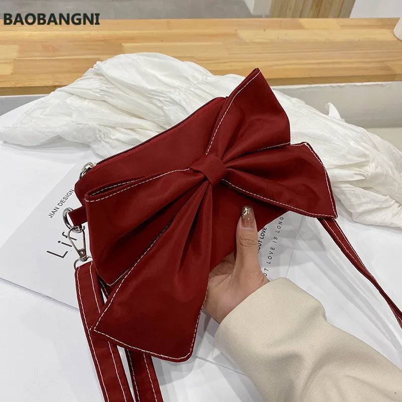 Women Big Bow Canvas Shoulder Bag Evening Clutch Bags Purse Crossbody