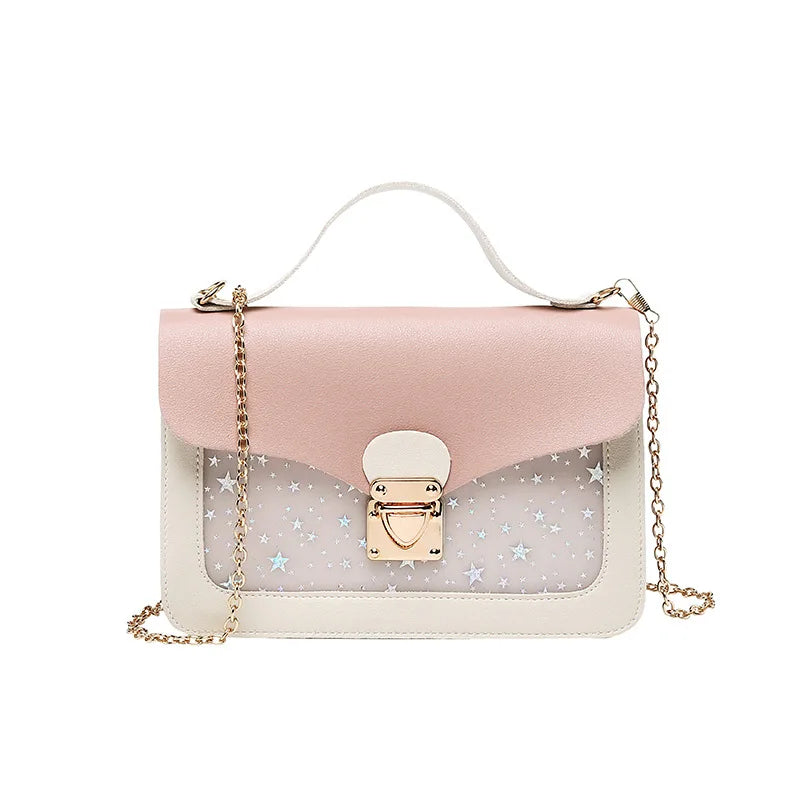 Women Small Square Shoulder Bag Star Sequin Messenger Crossbody Clutch Wallet Ha