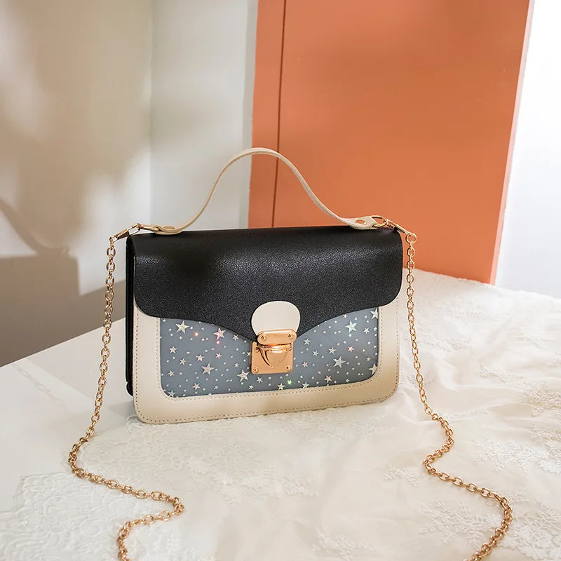 Women Small Square Shoulder Bag Star Sequin Messenger Crossbody Clutch Wallet Ha