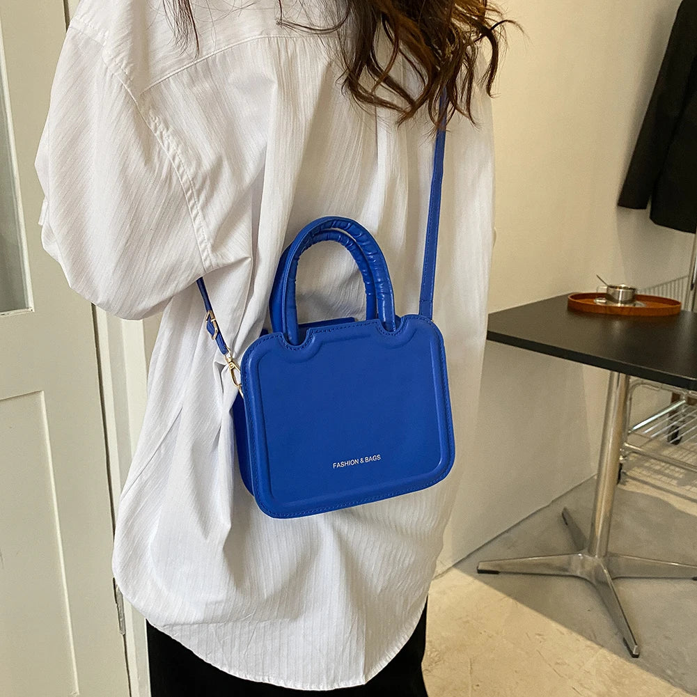 Women Mini Square Bag Solid Top-Handle Handbag PU Leather Shoulder Tote