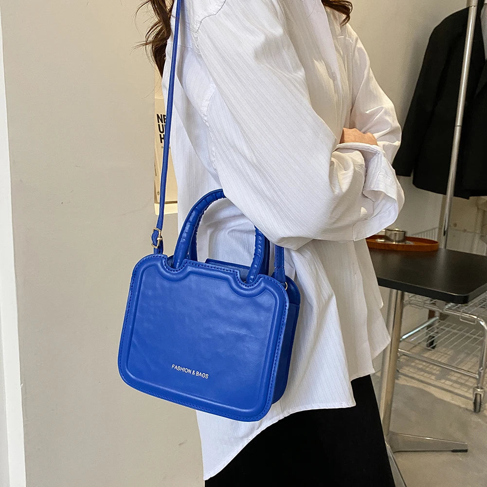 Women Mini Square Bag Solid Top-Handle Handbag PU Leather Shoulder Tote