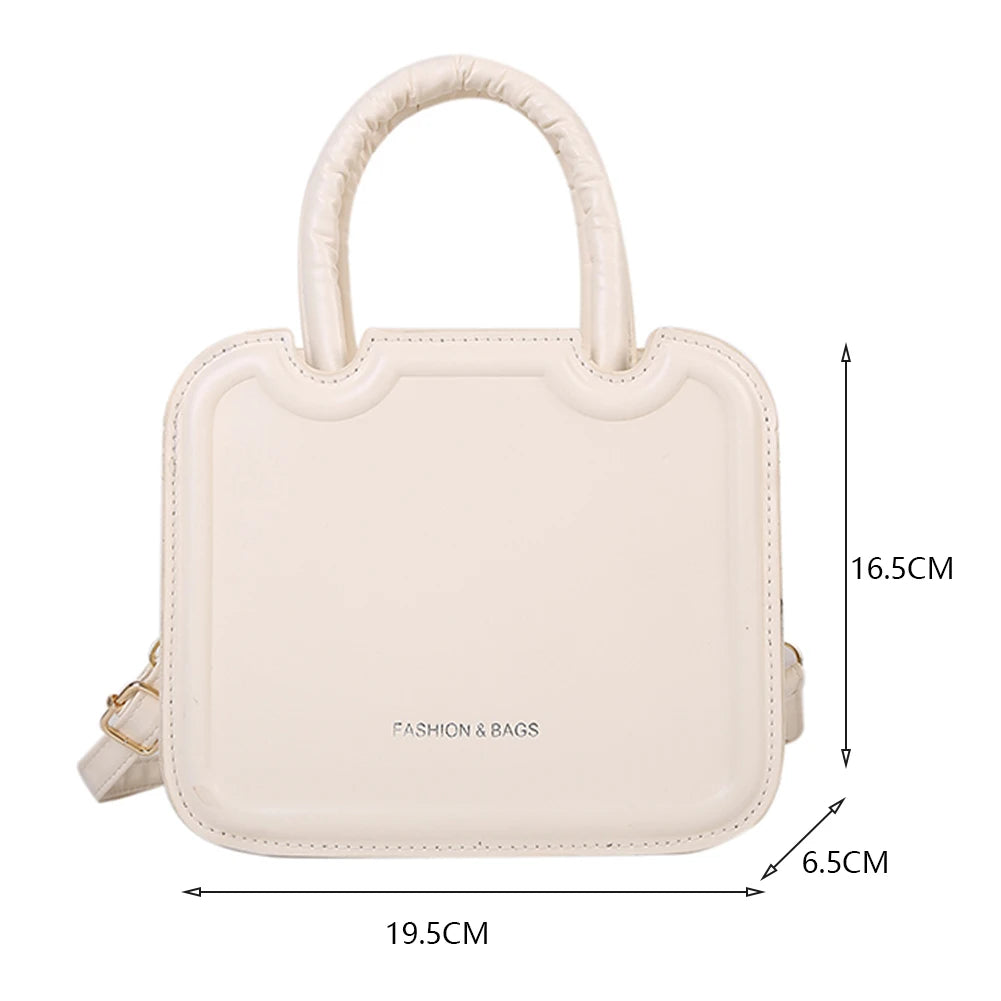 Women Mini Square Bag Solid Top-Handle Handbag PU Leather Shoulder Tote