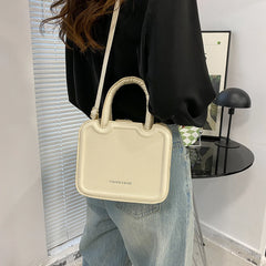 Women Mini Square Bag Solid Top-Handle Handbag PU Leather Shoulder Tote